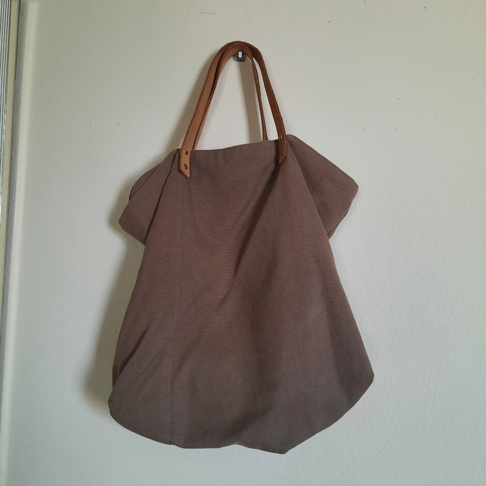 Canvas Tote Leather Handles Farmers Market Bag Lightweight